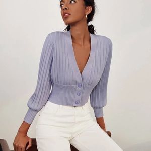 Shein Button Front Lantern Ribbed Knit Cardigan